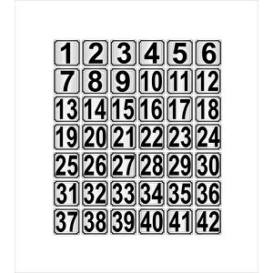 Metal Kapı,masa,dolap Numarası 20cmx20cm 42 Adet (1…42) Gümüş Renk Metal