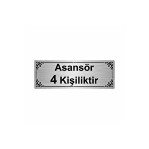 Asansör 4 Kişiliktir 7x20cm Gümüş Renk Metal Yönlendirme Levhası