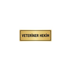 Metal Yönlendirme Levhası, Departman Kapı İsimliği Veteriner Hekim 7x20 Cm Altın Renk