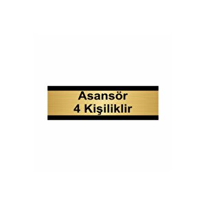 Asansör 4 Kişiliktir 7x20cm Altın Renk Metal Yönlendirme Levhası