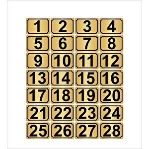 Metal Kapı,masa,dolap Numarası 3,5cmx5cm Dikdörtgen 28 Adet (1…28) Altın Renk Metal