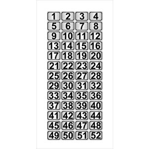 Metal Kapı,masa,dolap Numarası 3,5cmx5cm 52 Adet Dikdörtgen (1…52) Gümüş Renk Metal