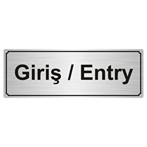 Gi̇ri̇ş/entry Yönlendi̇rme Levhasi 7cmx20cm Gümüş Renk Metal