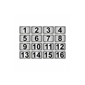 10x15cm Metal Yapışkanlı Numara (1..16) 16 Adet Gümüş Renk Metal