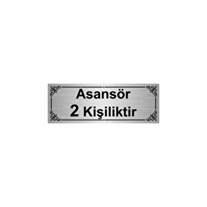 Asansör 2 Kişiliktir 7x20cm Gümüş Renk Metal Yönlendirme Levhası