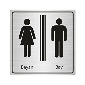 Wc Yönlendi̇rme Levhasi Bay Bayan 20cmx20cm Sy03 Gümüş Renk Metal