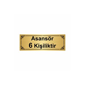 Asansör 6 Kişiliktir 7x20cm Altın Renk Metal Yönlendirme Levhası