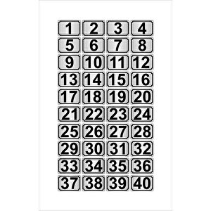 Metal Kapı,masa,dolap Numarası 7cmx10cm 40 Adet Dikdörtgen (1…40) Gümüş Renk Metal