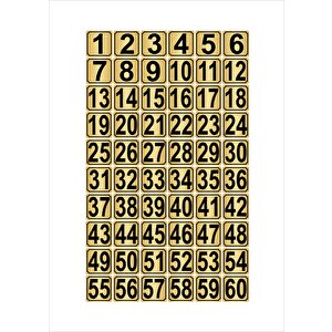 Metal Kapı,masa,dolap Numarası 4cmx4cm 60 Adet (1…60) Altın Renk Metal