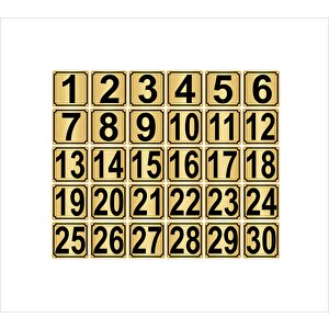 Metal Kapı,masa,dolap Numarası 20cmx20cm 30 Adet (1…30) Altın Renk Metal