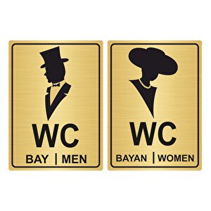 Wc Yönlendi̇rme Levhasi Bay Bayan 15cmx20cm Sy01 Altin Renk Metal