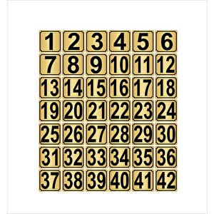 Metal Kapı,masa,dolap Numarası 10cmx10cm 42 Adet (1…42) Altın Renk Metal