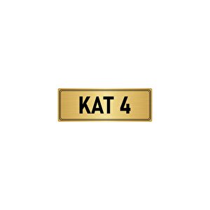 Metal Yönlendirme Levhası, Departman Kapı İsimliği Kat 4 7x20 Cm Altın Renk