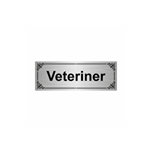 Veteriner 7x20cm Gümüş Renk Metal Yönlendirme Levhası