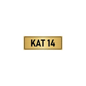 Metal Yönlendirme Levhası, Departman Kapı İsimliği Kat 14 10x20 Cm Altın Renk