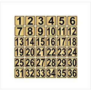 Metal Kapı,masa,dolap Numarası 4cmx4cm 36 Adet (1…36) Altın Renk Metal