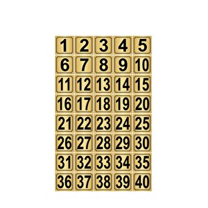 Metal Kapı,masa,dolap Numarası 7cmx7cm 40 Adet (1..40) Altın Renk Metal