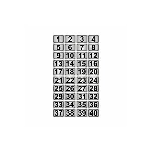 10x15cm Metal Yapışkanlı Numara (1..40) 40 Adet Gümüş Renk Metal