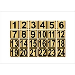 Metal Kapı,masa,dolap Numarası 15cmx15cm 24 Adet (1…24) Altın Renk Metal