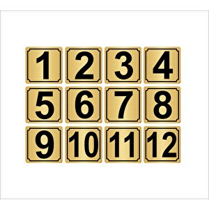 Metal Kapı,masa,dolap Numarası 15cmx15cm 12 Adet (1…12) Altın Renk Metal