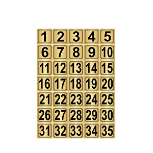 Metal Kapı,masa,dolap Numarası 3,5cmx3,5cm 35 Adet (1..35) Altın Renk Metal