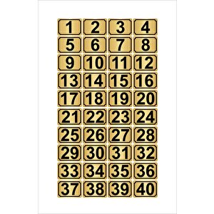 Metal Kapı,masa,dolap Numarası 15cmx20cm 40 Adet Dikdörtgen (1…40) Altın Renk Metal