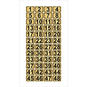 Metal Kapı,masa,dolap Numarası 5cmx7cm 48 Adet Dikdörtgen (1…48) Altın Renk Metal