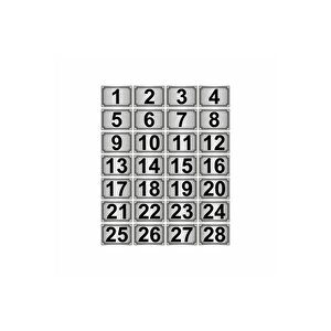 10x15cm Metal Yapışkanlı Numara (1..28) 28 Adet Gümüş Renk Metal