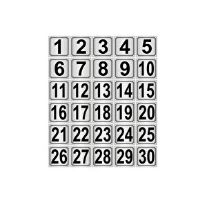Metal Kapı,masa,dolap Numarası 15cmx15cm 30 Adet (1..30) Gümüş Renk Metal