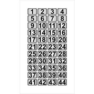 Metal Kapı,masa,dolap Numarası 7cmx10cm 44 Adet Dikdörtgen (1…44) Gümüş Renk Metal