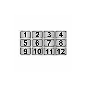10x15cm Metal Yapışkanlı Numara (1..12) 12 Adet Gümüş Renk Metal