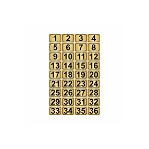 5x7cm Metal Yapışkanlı Numara (1..36) 36 Adet Altın Renk Metal