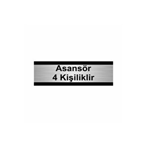 Asansör 4 Kişiliktir 10x20cm Gümüş Renk Metal Yönlendirme Levhası