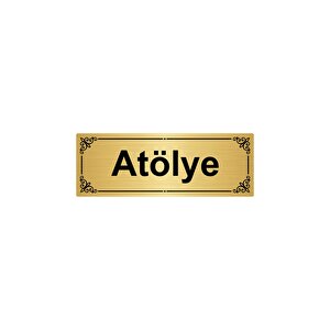 Atölye 7x20cm Altın Renk Metal Yönlendirme Levhası