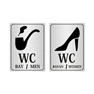 Wc Bay Bayan Yönlendirme Levhası 13 X 18 Cm Yapışkanlı Gümüş Renk