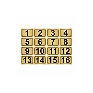 15x20cm Metal Yapışkanlı Numara (1..16) 16 Adet Altın Renk Metal