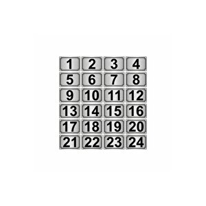 15x20cm Metal Yapışkanlı Numara (1..24) 24 Adet Gümüş Renk Metal