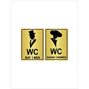 Wc Yönlendi̇rme Levhasi  Bay Bayan 13cmx18cm Sy01 Altin Renk