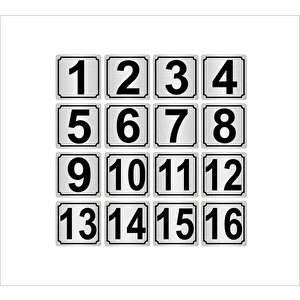 Metal Kapı,masa,dolap Numarası 20cmx20cm 16 Adet (1…16) Gümüş Renk Metal