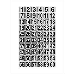 Metal Kapı,masa,dolap Numarası 20cmx20cm 60 Adet (1…60) Gümüş Renk Metal