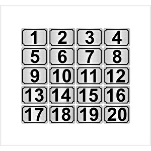 Metal Kapı,masa,dolap Numarası 7cmx10cm 20 Adet Dikdörtgen (1…20) Gümüş Renk Metal