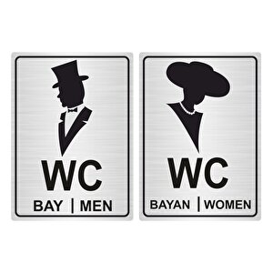 Wc Yönlendi̇rme Levhasi  Bay Bayan 13cmx18cm Sy01 Gümüş Renk