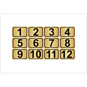 Metal Kapı,masa,dolap Numarası 7cmx10cm 12 Adet Dikdörtgen (1…12) Altın Renk Metal