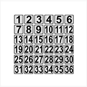 Metal Kapı,masa,dolap Numarası 15cmx15cm 36 Adet (1…36) Gümüş Renk Metal