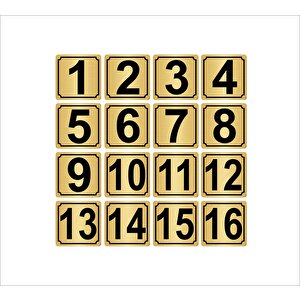 Metal Kapı,masa,dolap Numarası 20cmx20cm 16 Adet (1…16) Altın Renk Metal