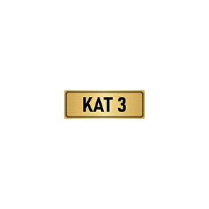 Metal Yönlendirme Levhası, Departman Kapı İsimliği Kat 3 7x20 Cm Altın Renk