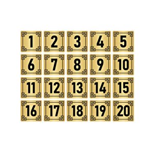 Metal Kapı Masa Dolap Numara Levhası 7x7cm Altın Renk 20 Adet (1…20)