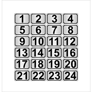 Metal Kapı,masa,dolap Numarası 15cmx20cm 24 Adet Dikdörtgen (1…24) Gümüş Renk Metal