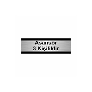 Asansör 3 Kişiliktir 10x20cm Gümüş Renk Metal Yönlendirme Levhası