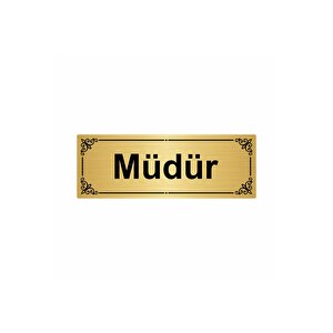 Müdür 7x20cm Altın Renk Metal Yönlendirme Levhası